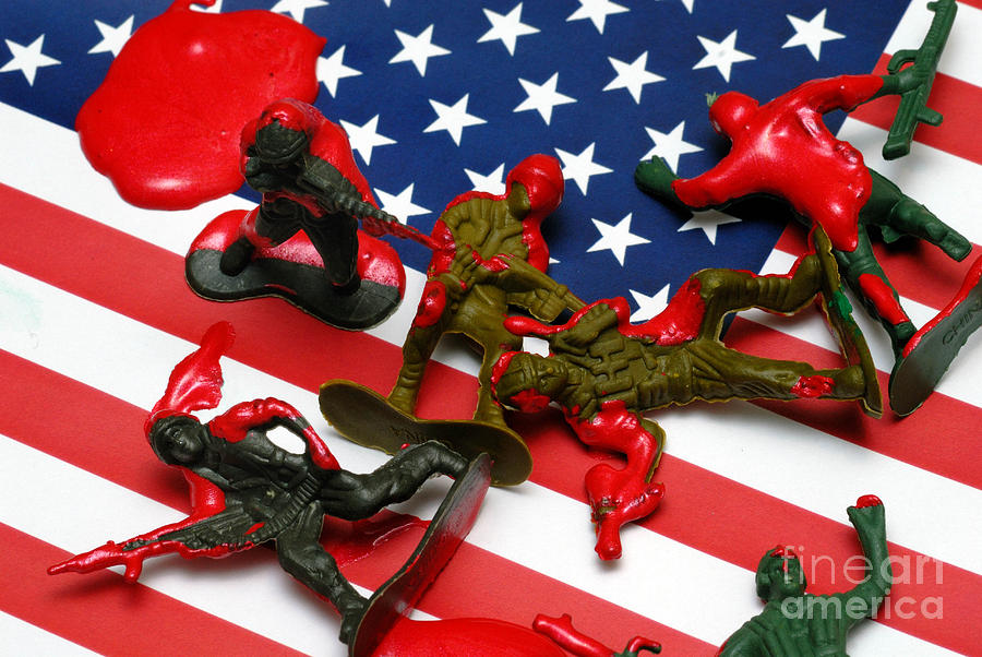 Toy Photograph - Fallen Toy Soliders on American Flag #1 by Amy Cicconi