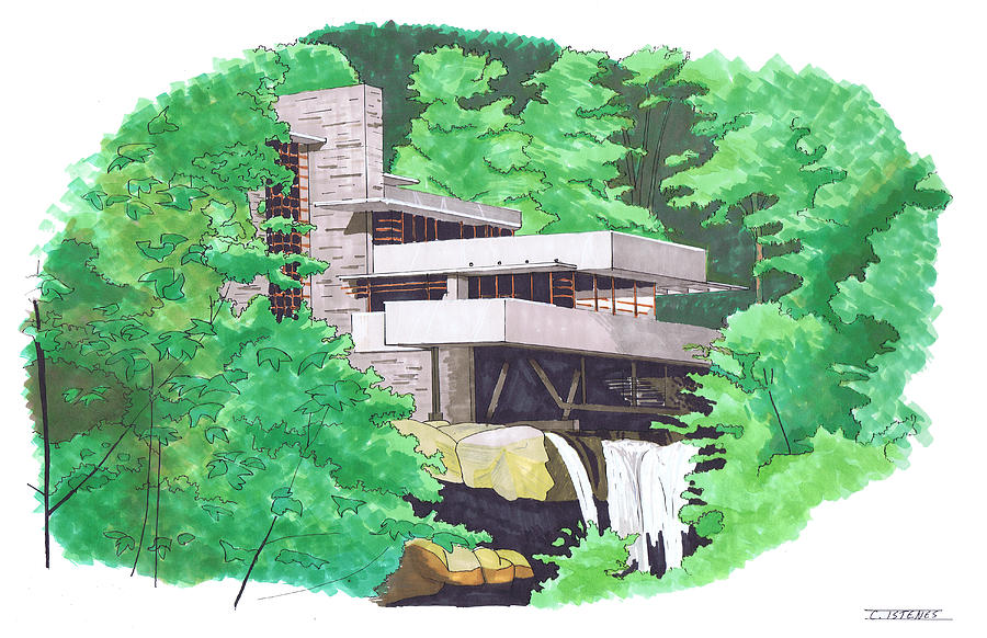 Buy Fallingwater Drawing Online In India  Etsy India