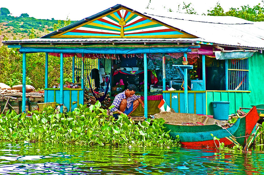 Fancy Houseboat in Floating Village on Tonle Sap Lake near Siem Reap ...