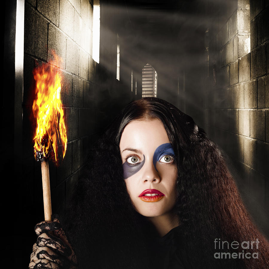 Halloween Photograph - Fantasy jester walking magical halls of illusion #1 by Jorgo Photography