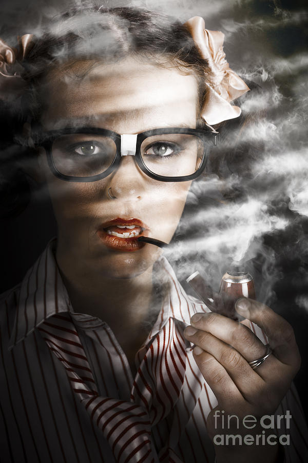 Female Business Spy With Smoke Near Window Blinds Photograph by Jorgo Photography