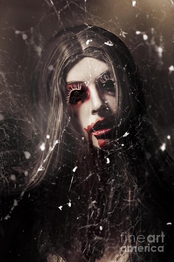 Female face of dark horror. Eye of the black widow Photograph by Jorgo Photography