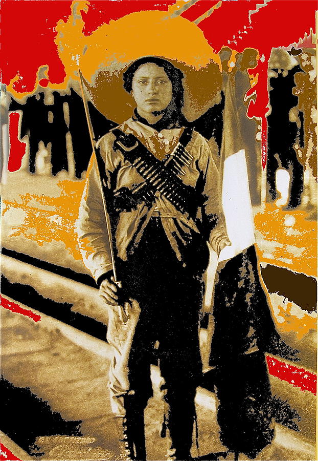 Female soldier with Mexican flag  unknown location c. 1914-2014 #1 Photograph by David Lee Guss