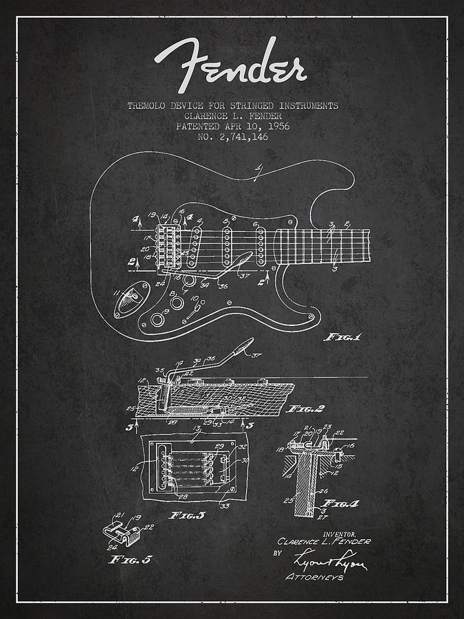 Fender Tremolo Device patent Drawing from 1956 Digital Art by Aged ...