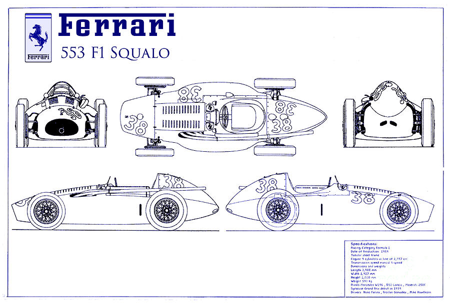 Ferrari 553 F1 Squalo Blueprint #1 Photograph by Jon Neidert