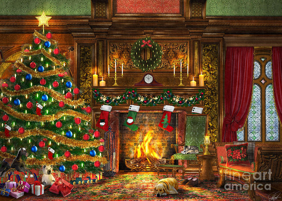 Christmas Digital Art - Festive Fireplace #1 by Dominic Davison