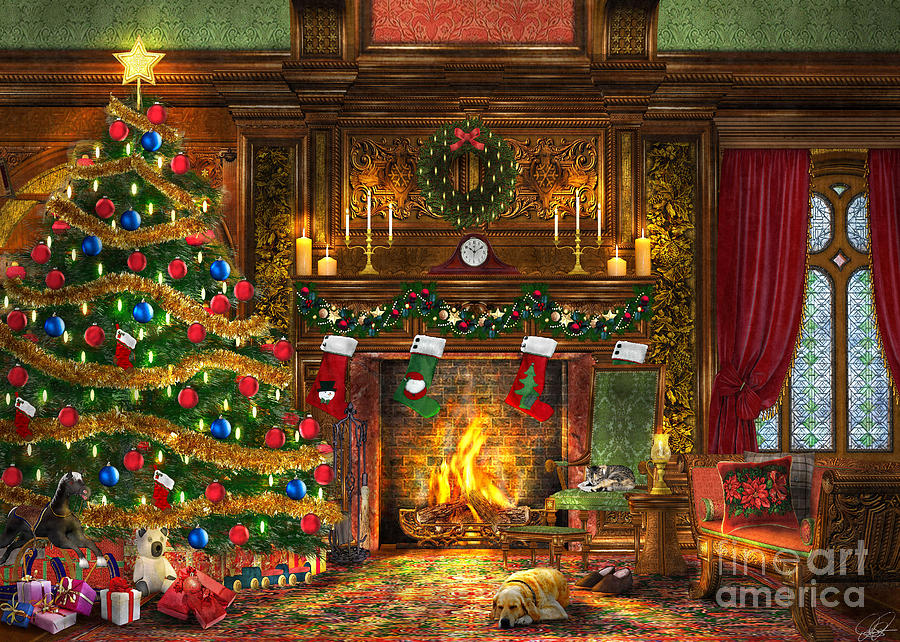 Festive Fireplace #1 Digital Art by Dominic Davison