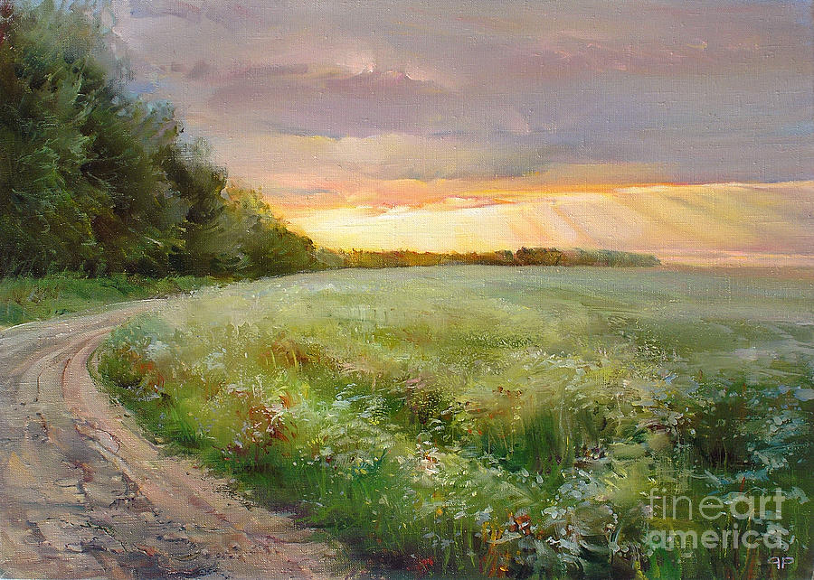Sunset Painting - Field #1 by Roman Romanov