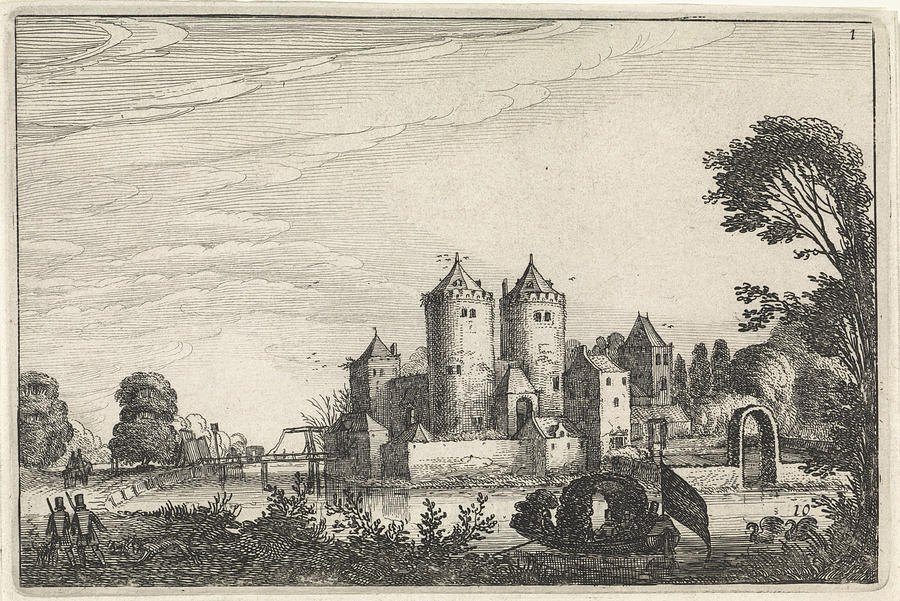 Castle Drawing - Figures In A Canoe In A Castle, Jan Van De Velde II #1 by Jan Van De Velde (ii)