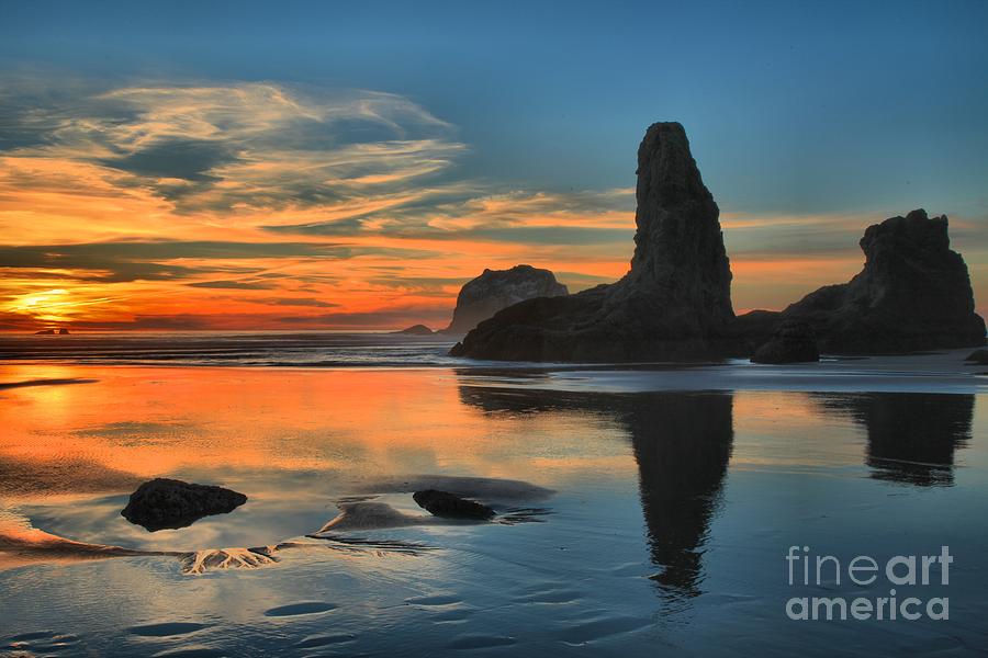 Fire Over The Sea Stacks #1 Photograph by Adam Jewell