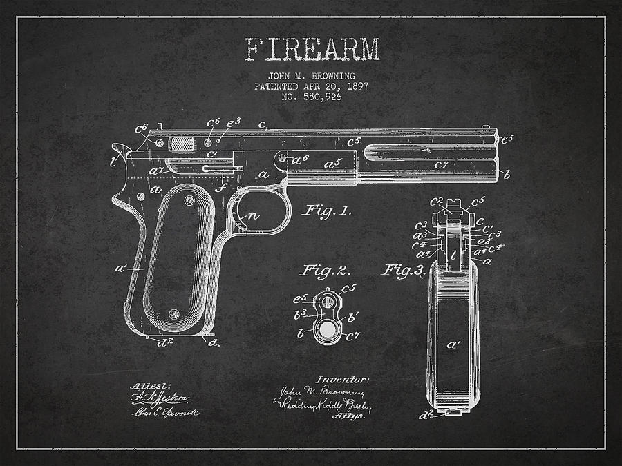 Vintage Digital Art - Firearm Patent Drawing from 1897 - Dark by Aged Pixel