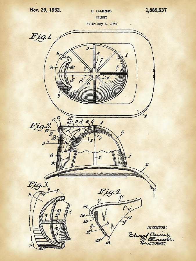 Truck Digital Art - Firefighters Helmet Patent 1932 - Vintage by Stephen Younts