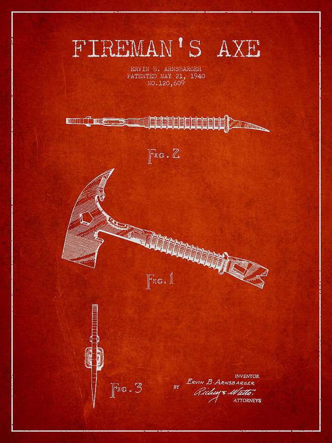 Vintage Digital Art - Fireman Axe Patent drawing from 1940 #3 by Aged Pixel