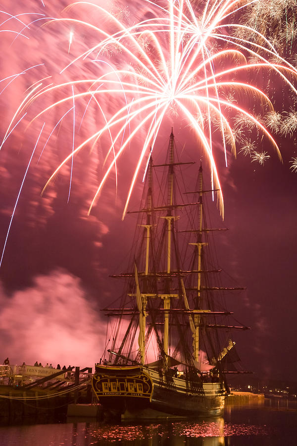 Fireworks exploding over Salem's Friendship Photograph by Jeff Folger