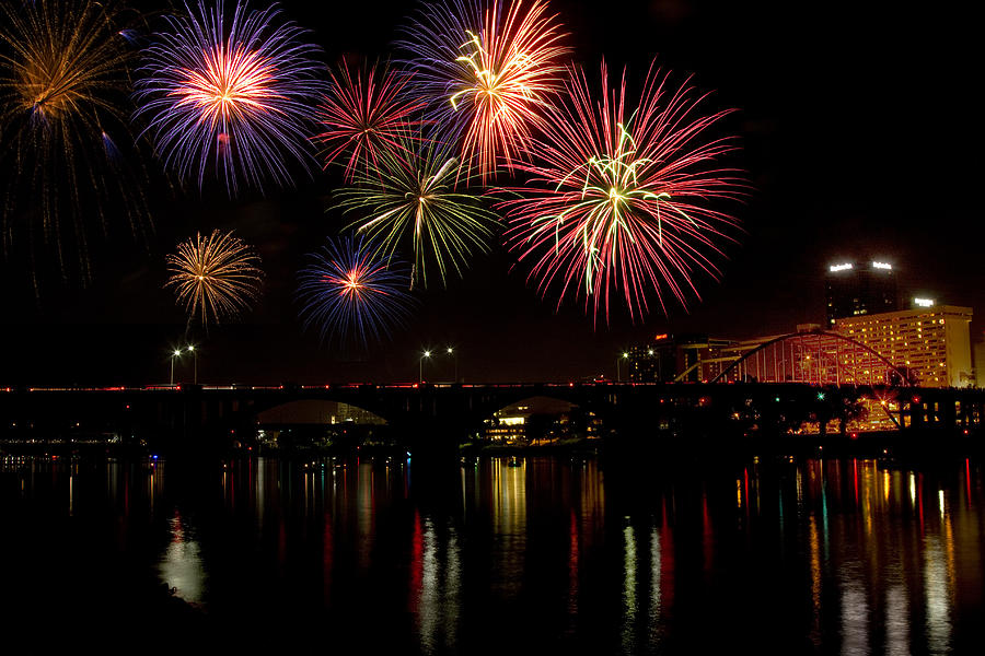 Little Rock Photograph - Fireworks over the Broadway Bridge #1 by Robert Camp