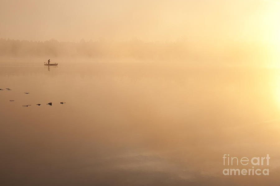 Fisherman On Small Lake In Fog #1 Photograph by Jim Corwin