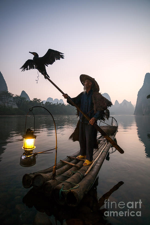 Fisherman with cormorants on the Li river Yangshuo near Guilin China #1 Photograph by Matteo Colombo