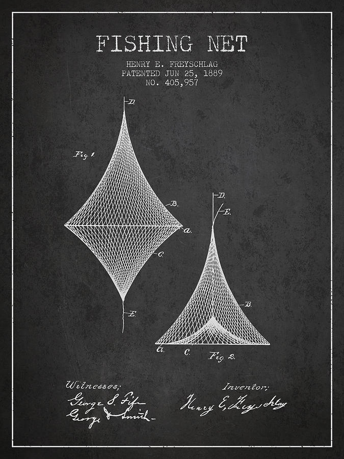 Fishing Net Patent From 1889- Charcoal Digital Art