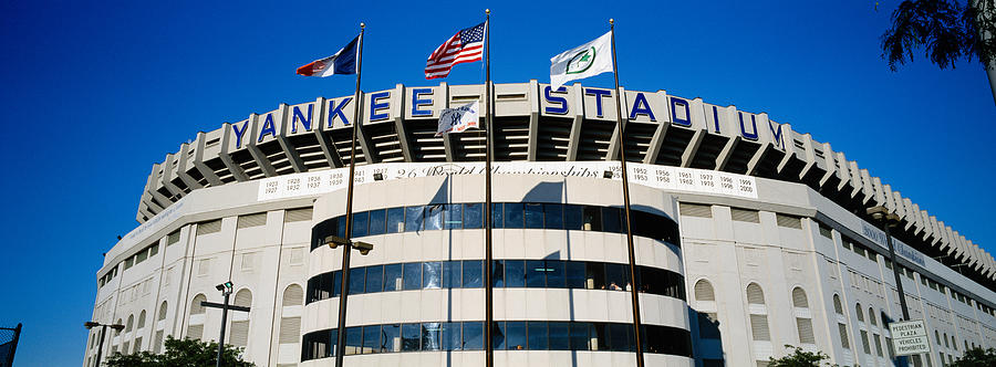 New York City Photograph - Flags In Front Of A Stadium, Yankee #1 by Panoramic Images