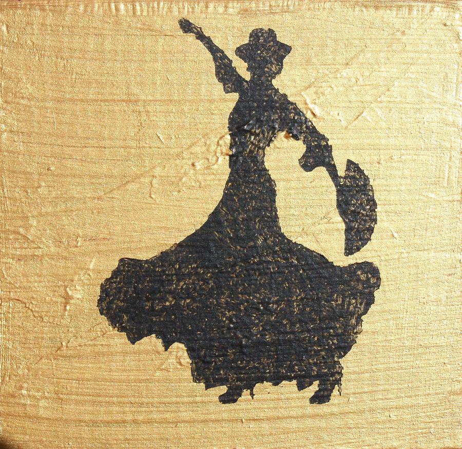 Flamenco dancer on gold #1 Painting by Roger Cummiskey