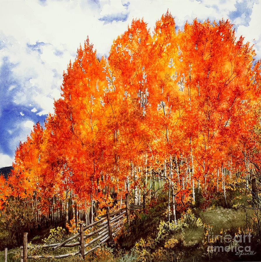 Flaming Aspens 2 Painting by Barbara Jewell