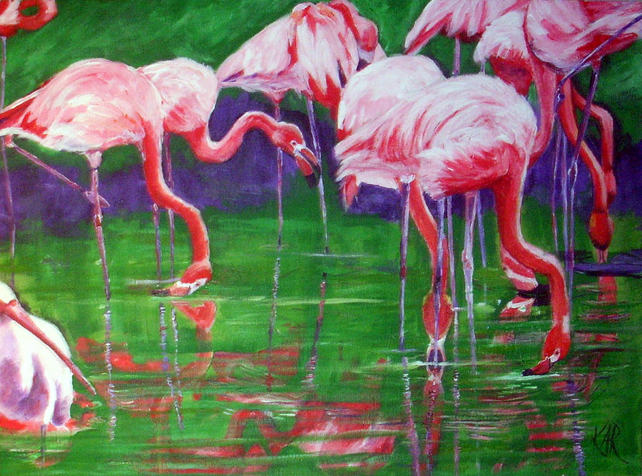 Bird Painting - Flamingos #1 by Art by Kar