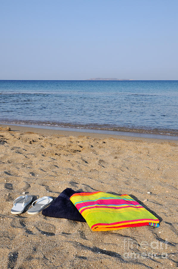 Summer Photograph - Flip flops and towels on beach #5 by George Atsametakis