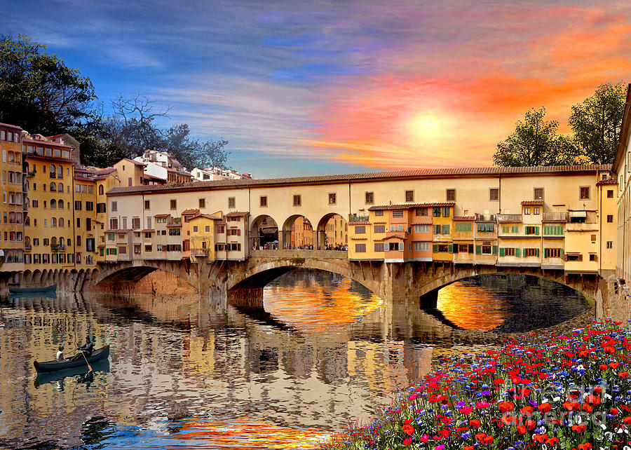 Landscape Digital Art - Florence Bridge #1 by Dominic Davison