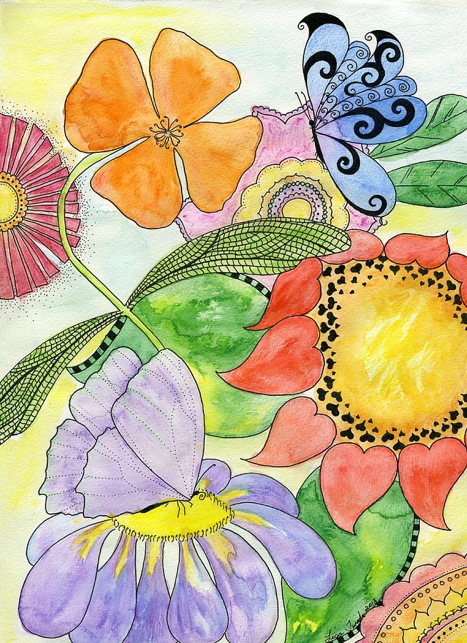 Flower Painting - Flowers and Butterflies by Lisa Twede