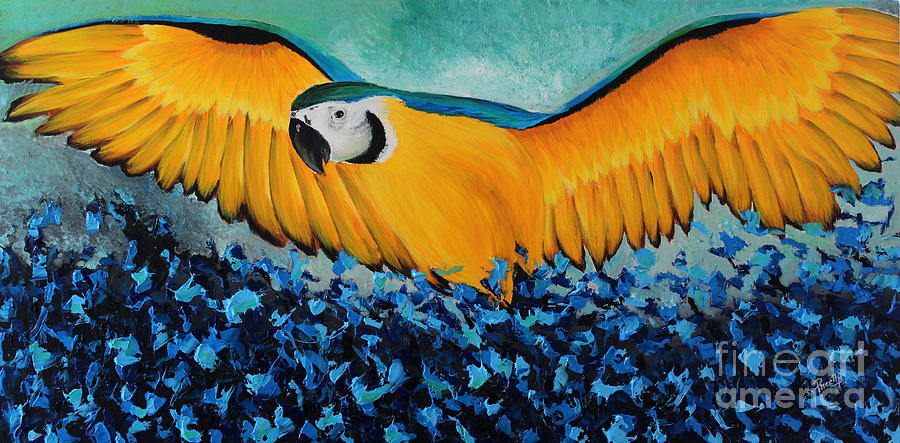 Yellow Macaw Painting by Preethi Mathialagan