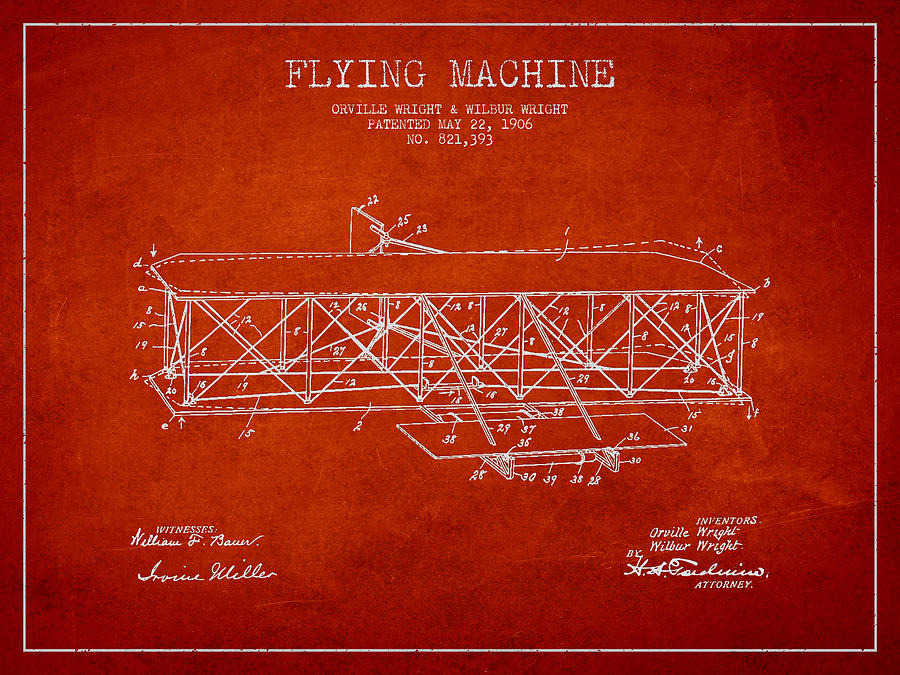 Flying Machine Patent Drawing From 1906 Digital Art