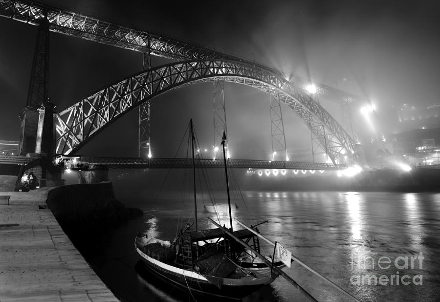 Fog over the Pier and Iconic Bridge - O Porto - Portugal #1 Photograph by Carlos Alkmin
