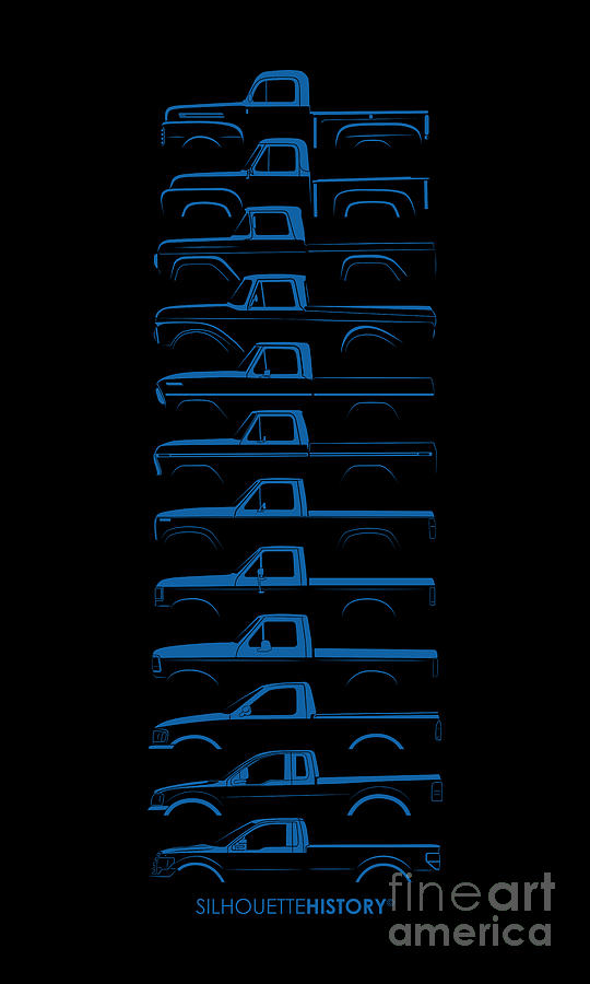 Car Digital Art - American Pickup SilhouetteHistory Blue by Balazs Iker