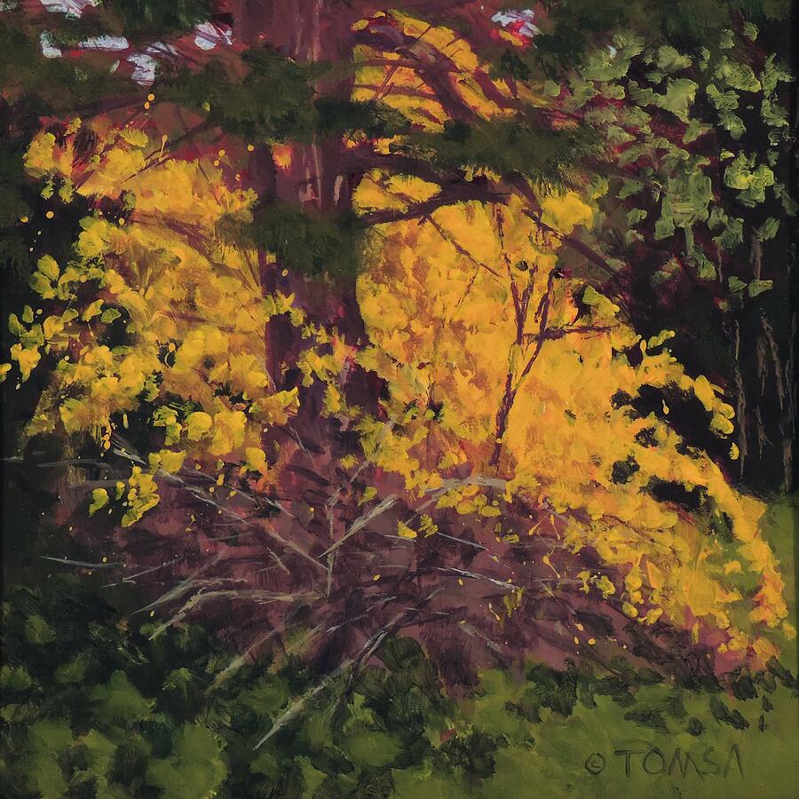 Spring Painting - Forsythia and Pine   by Bill Tomsa