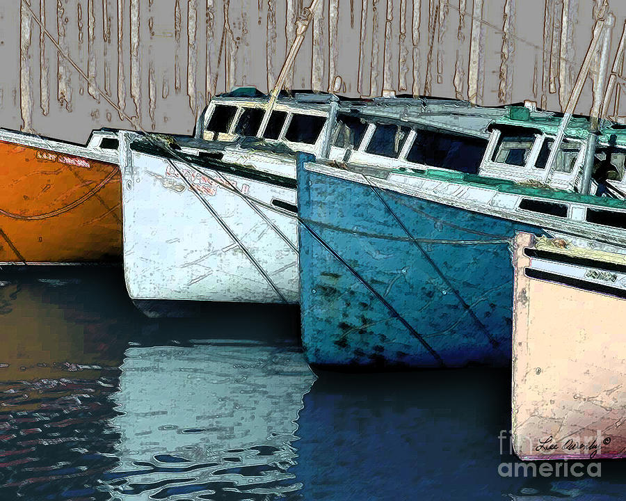 Four Boats In Blue #1 Photograph by Lee Owenby