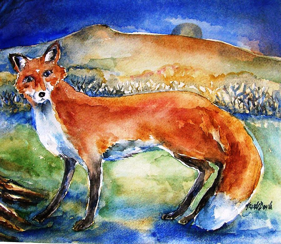 Fox on the Hill  #1 Painting by Trudi Doyle