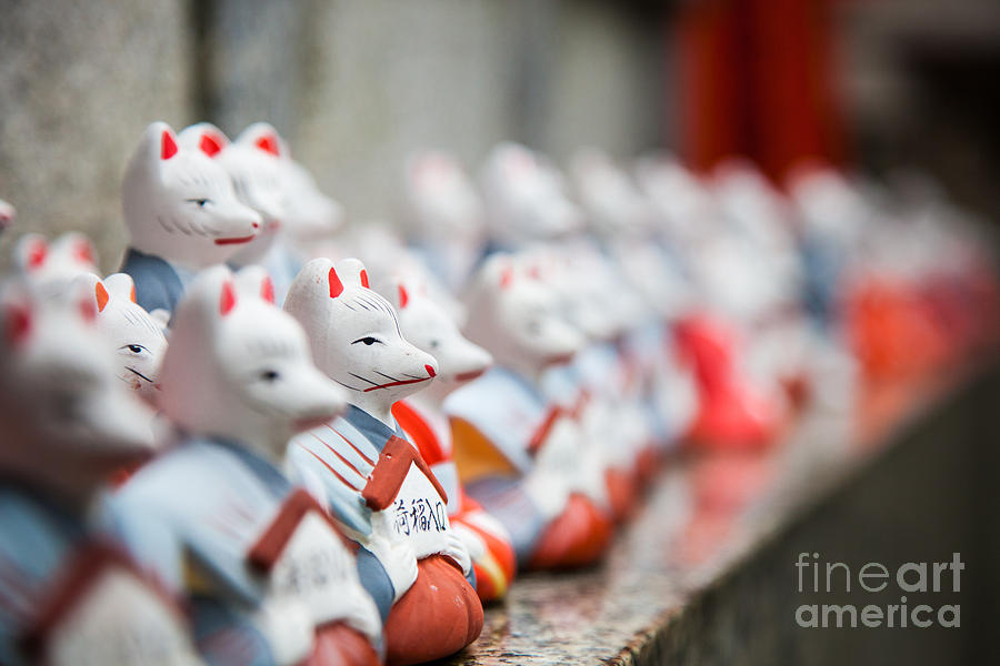 Fox Photograph - Foxes at Fushimi Inari shrine Kyoto Japan #1 by Fototrav Print