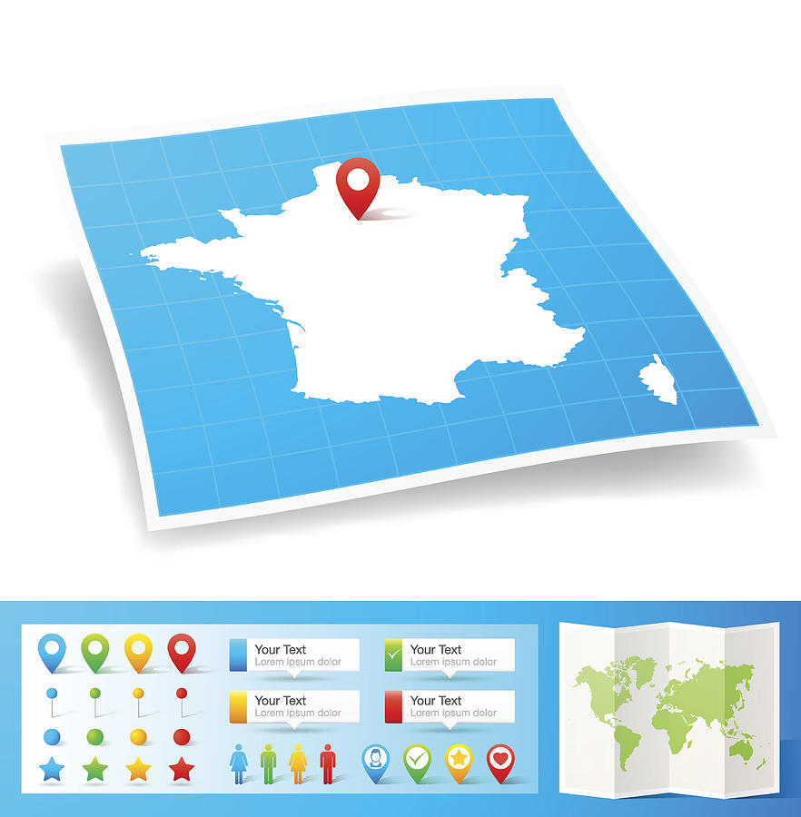 France Map with location pins isolated on white Background #1 Drawing by Bgblue