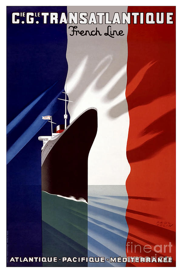 Map Drawing - French Line Vintage Travel Poster #1 by Jon Neidert