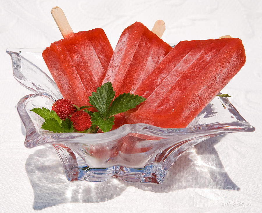 Frozen Strawberry Popsicles Photograph