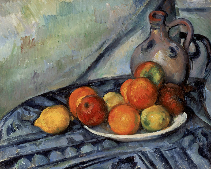 Fruit and a Jug on a Table Painting by Paul Cezanne
