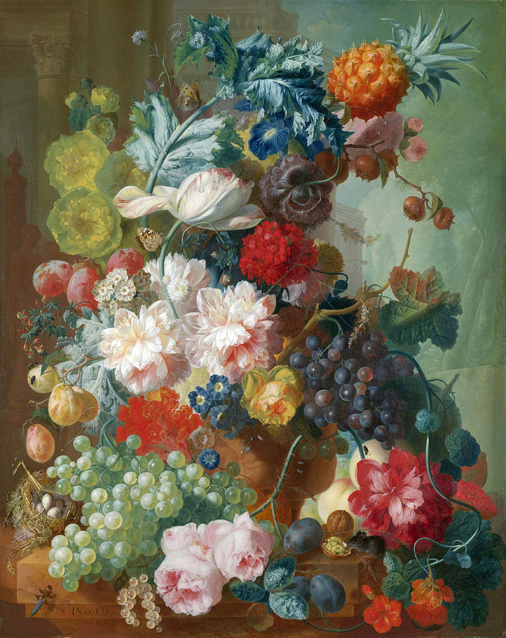 Fruit and Flowers in a Terracotta Vase #5 Painting by Jan van Os