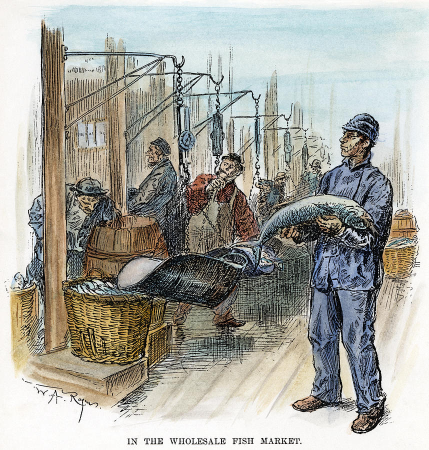 Fulton Fish Market, 1890 #1 Drawing by Granger