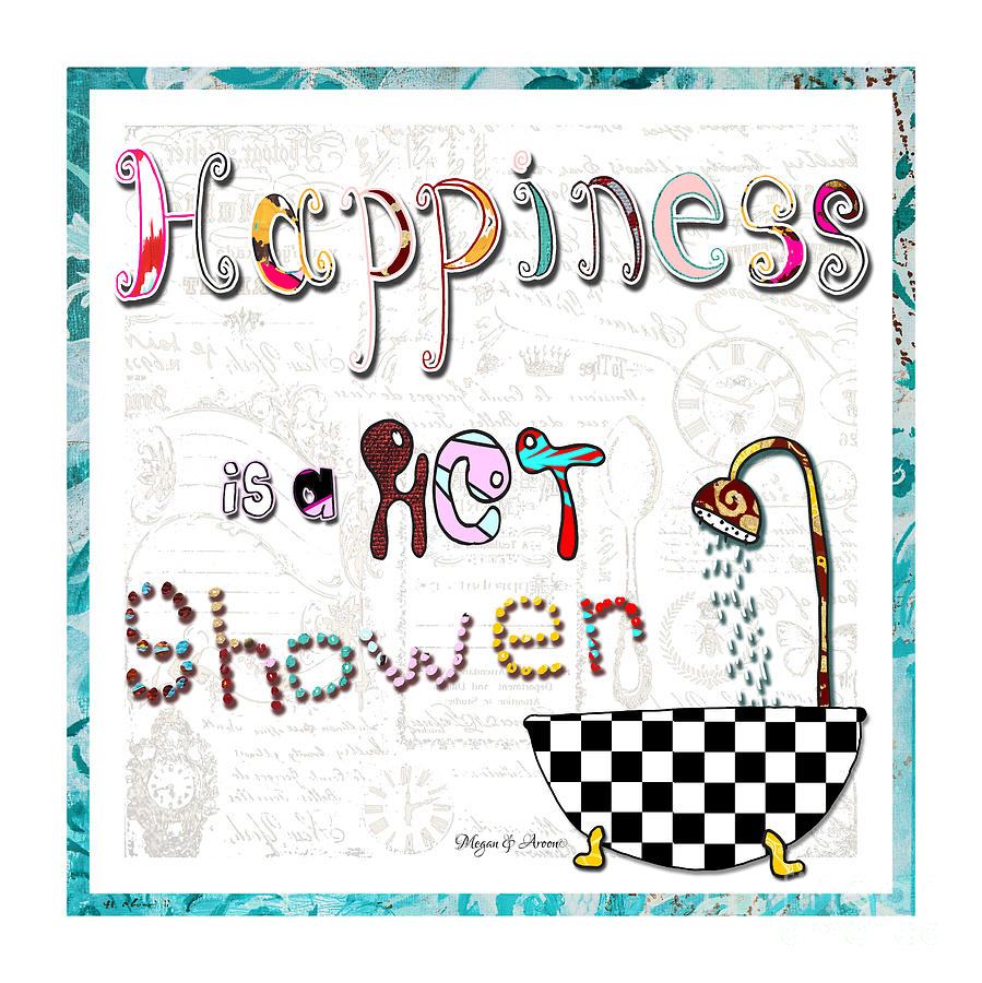 Fun Whimsical Inspirational Word Art Happiness Quote By Megan And Aroon #1 Painting by Megan Aroon