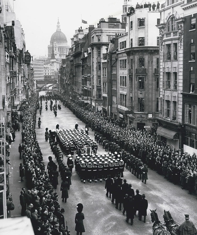 Vintage Photograph - Funeral Of Sir Winston Churchill Procession In Fleet Street. #1 by Retro Images Archive