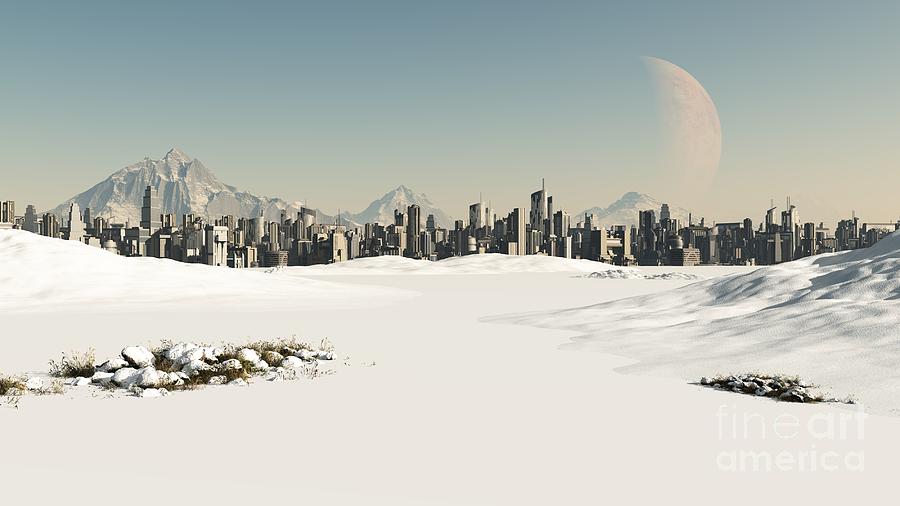 Winter Digital Art - Future City Snow #1 by Fairy Fantasies