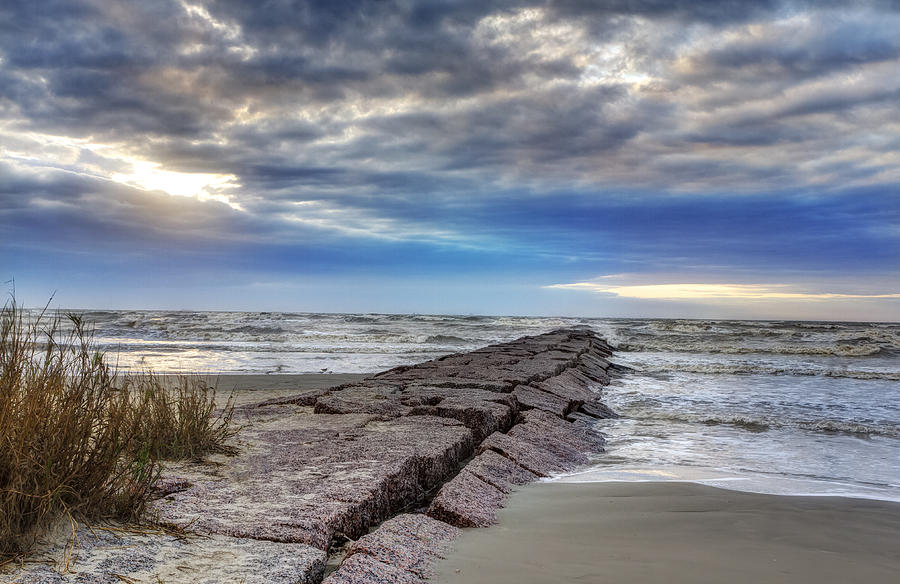 Sunrise over the Galveston TX Jetty Photograph by Mike Harlan - Fine ...