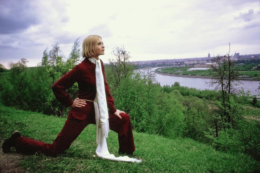 Galya Milovskaya Wearing A Red Jumpsuit Photograph by Arnaud de Rosnay