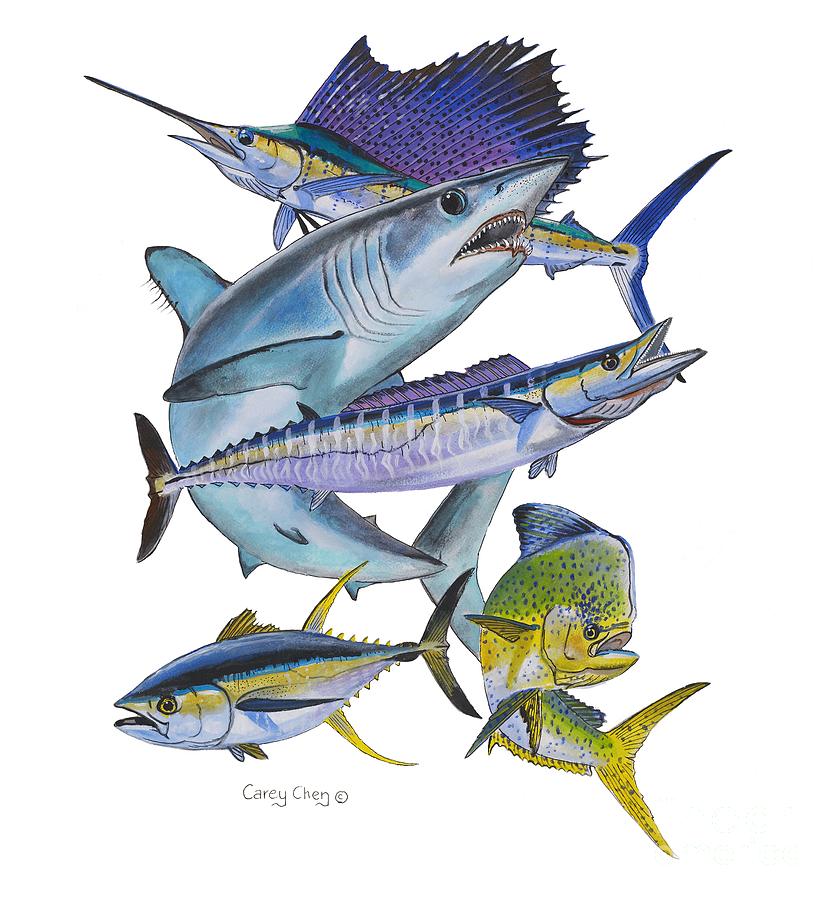 Fish Painting - Gamefish Collage #2 by Carey Chen