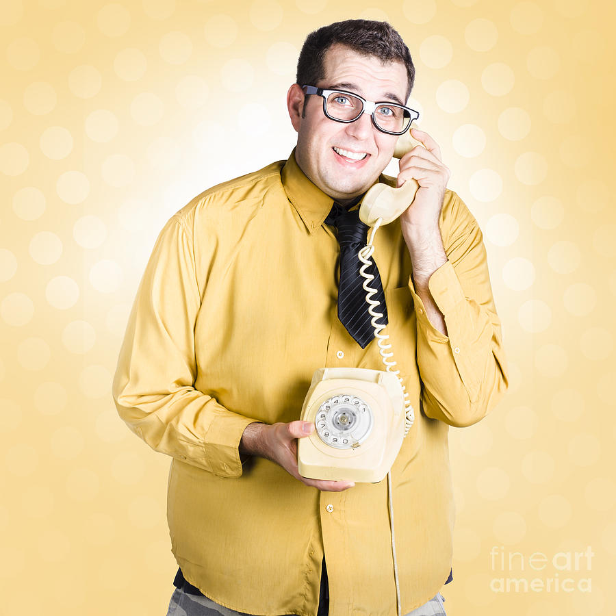 Geeky Businessman On Important Phone Call Photograph